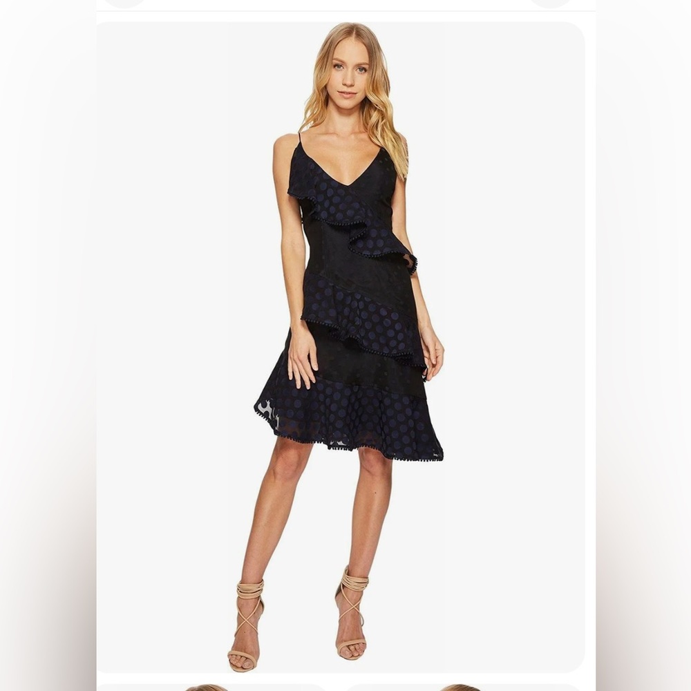 $520 Keepsake the Label See You Now Black & Blue Polka Dot Ruffle Dress …